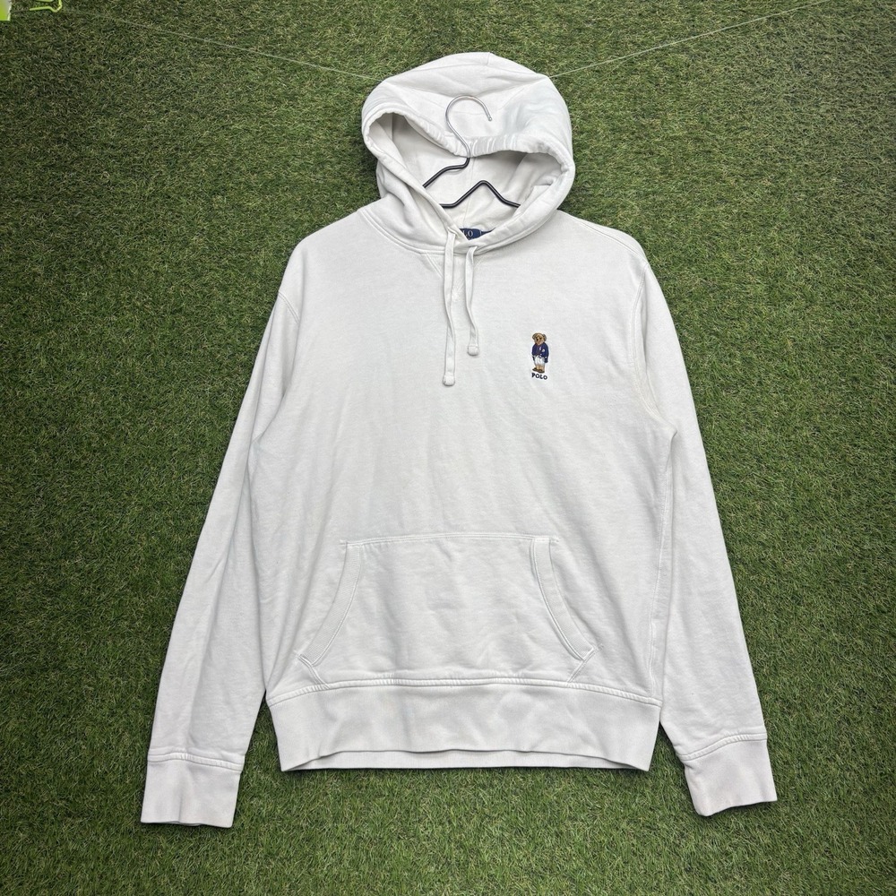 Polo Ralph Lauren Polo Bear Hoodie Mens Medium Embroidery Bear White y2k